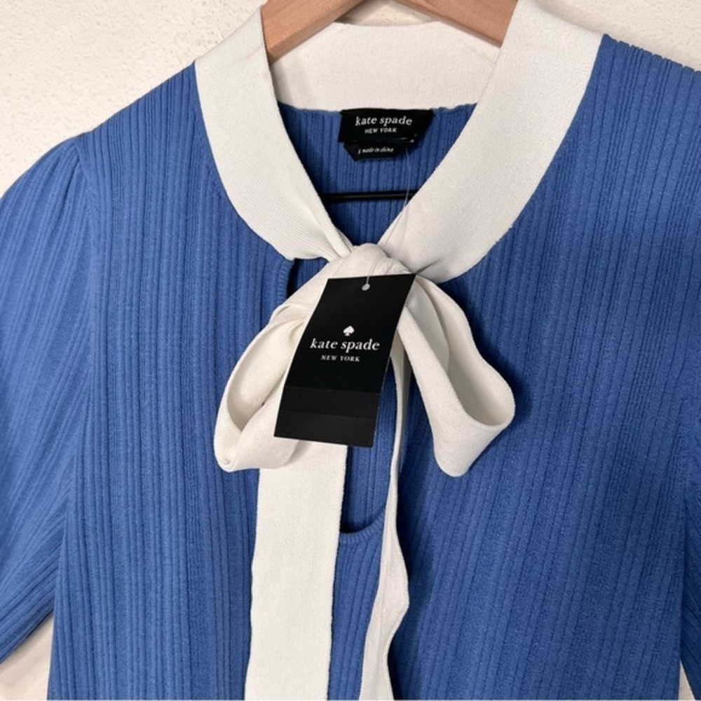 Kate Spade Colorblock Bow-neck Sweater, Deep Cornflower, size S, NWT - Picture 3 of 7
